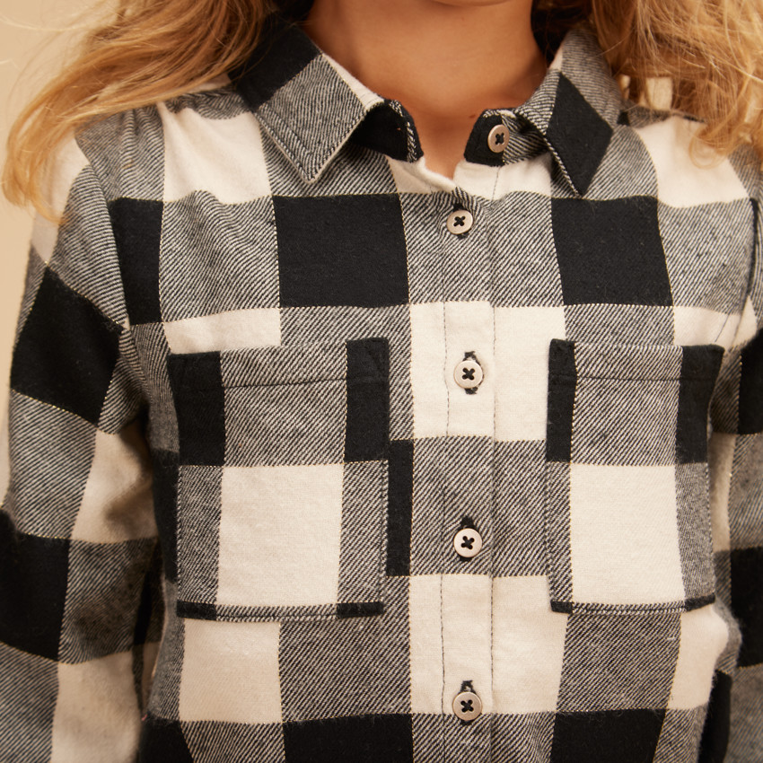 Robe chemise à carreaux avec cordon de serrage pour fille 