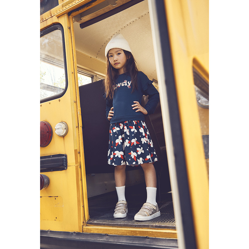 Robe bi-matière effet 2 en 1 imprimé floral pour fille 