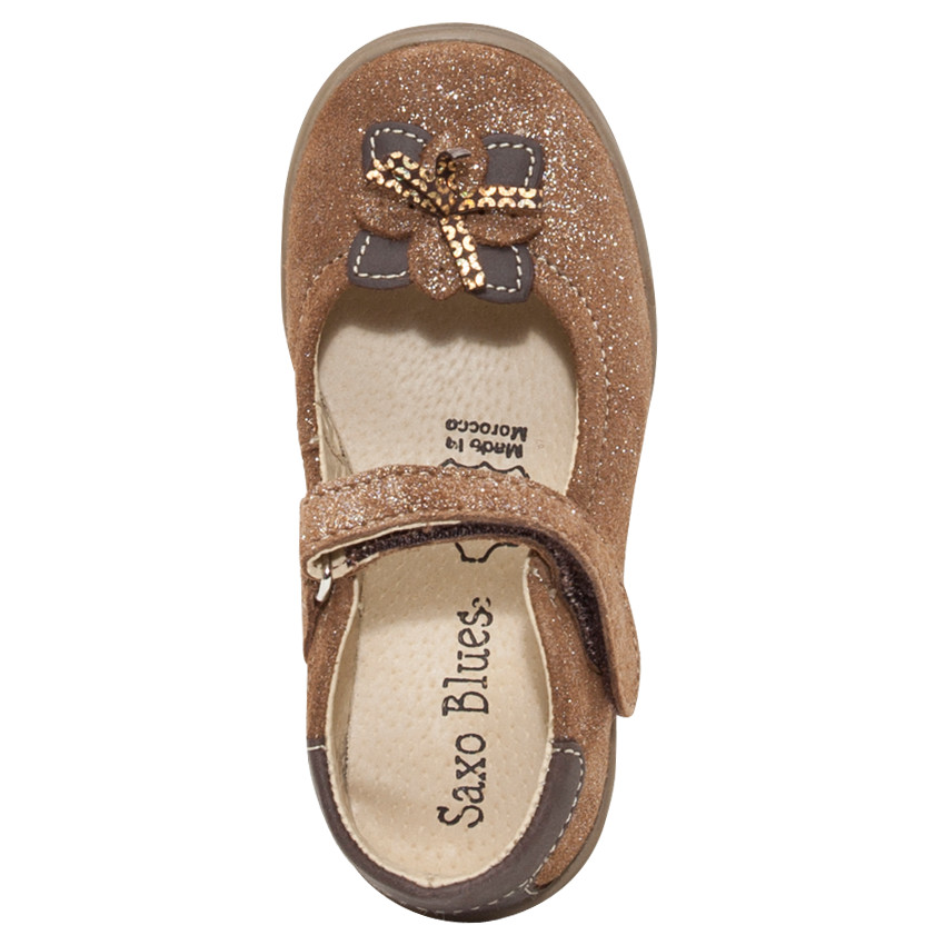 Δερμάτινα παπούτσια με παγιέτες και λουλούδι 