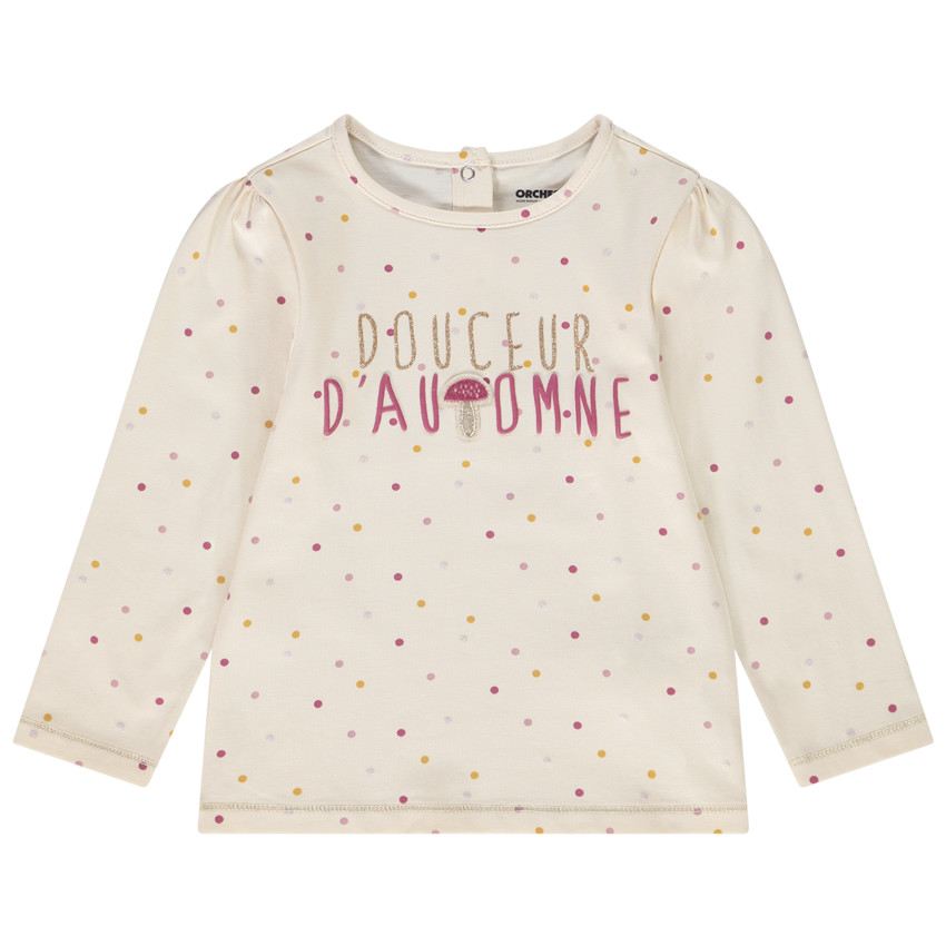 T-shirt manches longues en jersey imprimé pois et print pour bébé fille 