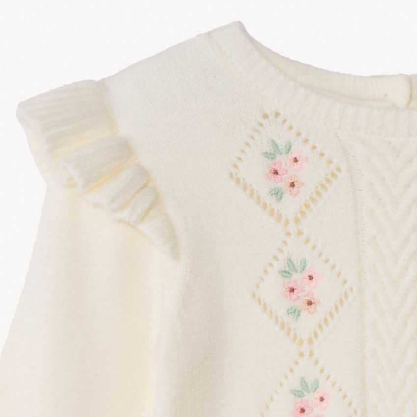 Robe en tricot fantaisie et broderie pour bébé fille  
