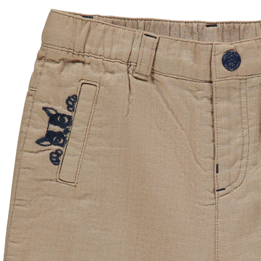 Pantalon en toile doublé jersey à bouledogue brodé  Additional Pantalon en toile doublé jersey à bouledogue brodé