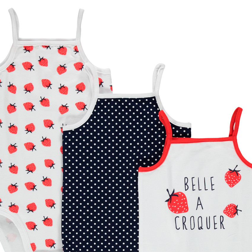 Σετ από 5 σώματα με λεπτές τιράντες και σχέδιο με πουά και φράουλες 