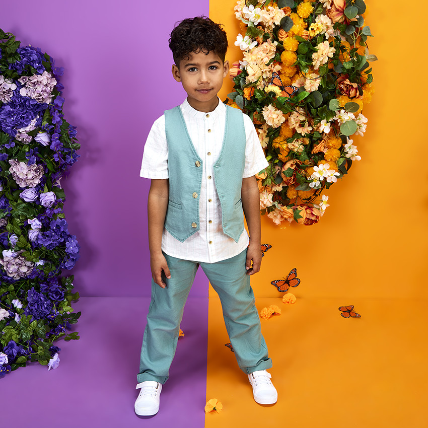 Πουκάμισο κοντομάνικο ριγέ με γιακά mao για αγόρι 