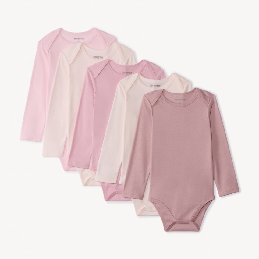 Σετ 5 μονόχρωμα bodies με μακριά μανίκια για bebe κορίτσι 