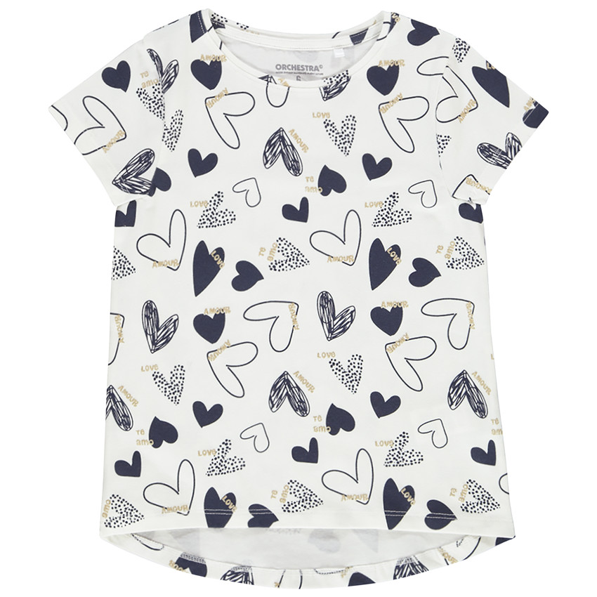 T shirt manches courtes imprim coeurs pour fille