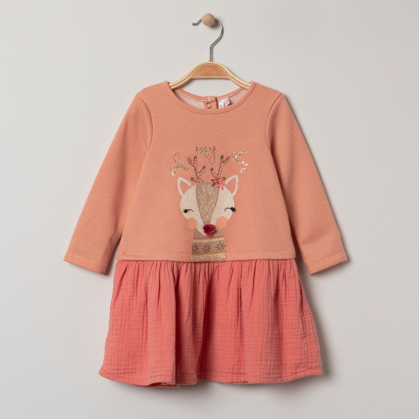 Φόρεμα  2 σε 1 με τυπωμένα ζωάκια κι κεντήματα  