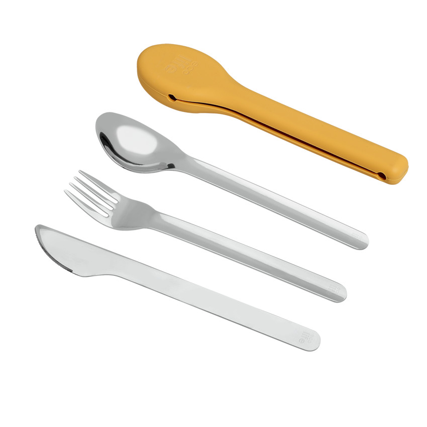 Μαχαιροπίρουνα Σετ Μαχαίρι/Πιρούνι/Κουτάλι Σε Θήκη Σιλικόνης Dusty Κίτρινο 