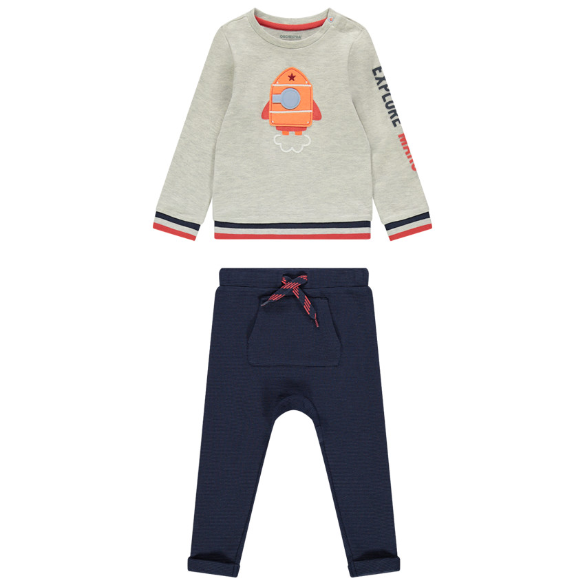 Jogging en molleton motif fusée et poche kangourou 