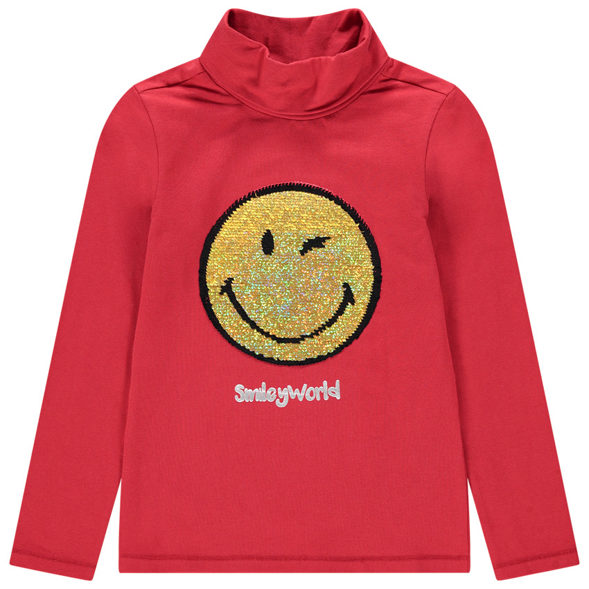 Sous-pull en coton bio à col roulé avec SmileyWorld en sequins magiques  Additional Sous-pull en coton bio à col roulé avec SmileyWorld en sequins magiques