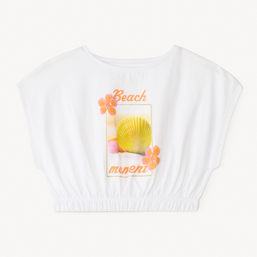T-shirt à manches courtes, coupe boxy, court, avec imprimé fantaisie pour fille. 