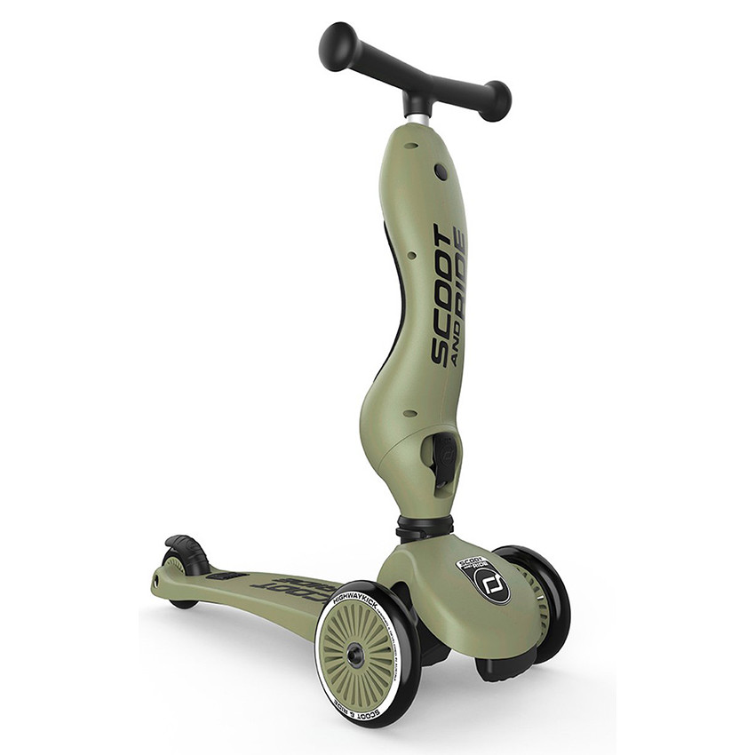 Highwaykick 1 Push & Go από Scoot & Ride ισορροπιστικό ποδήλατο και πατίνι με μπάρα ώθησης σε πράσινο Olive 
