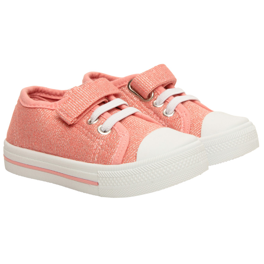 Ροζ χαμηλές αθλητικές μπότες με γκλίτερ και λουράκια με σκρατς για κορίτσι 