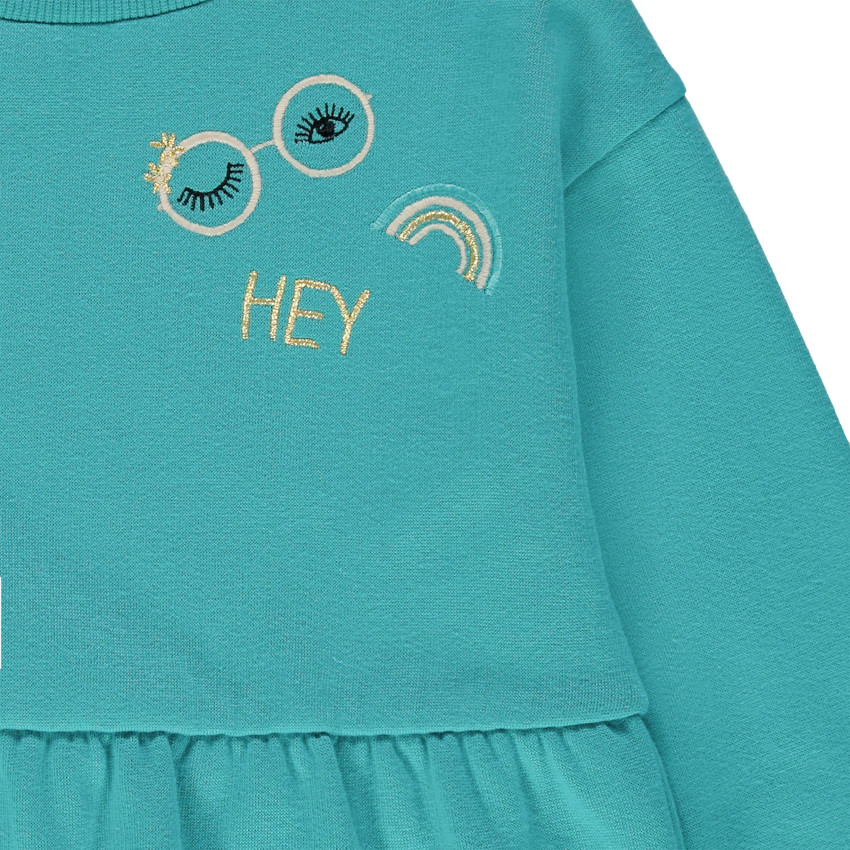 Sweat volanté en molleton à broderies dorées   