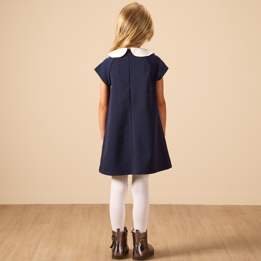 Φόρεμα κοντομάνικο με ανάγλυφες καρδιές και γιακά κλαουντίν για κορίτσι 