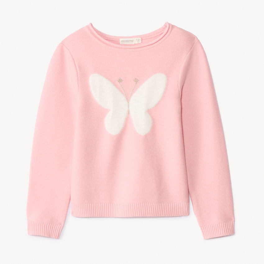 Pull manches longues tricot à motif pelucheux pour fille 