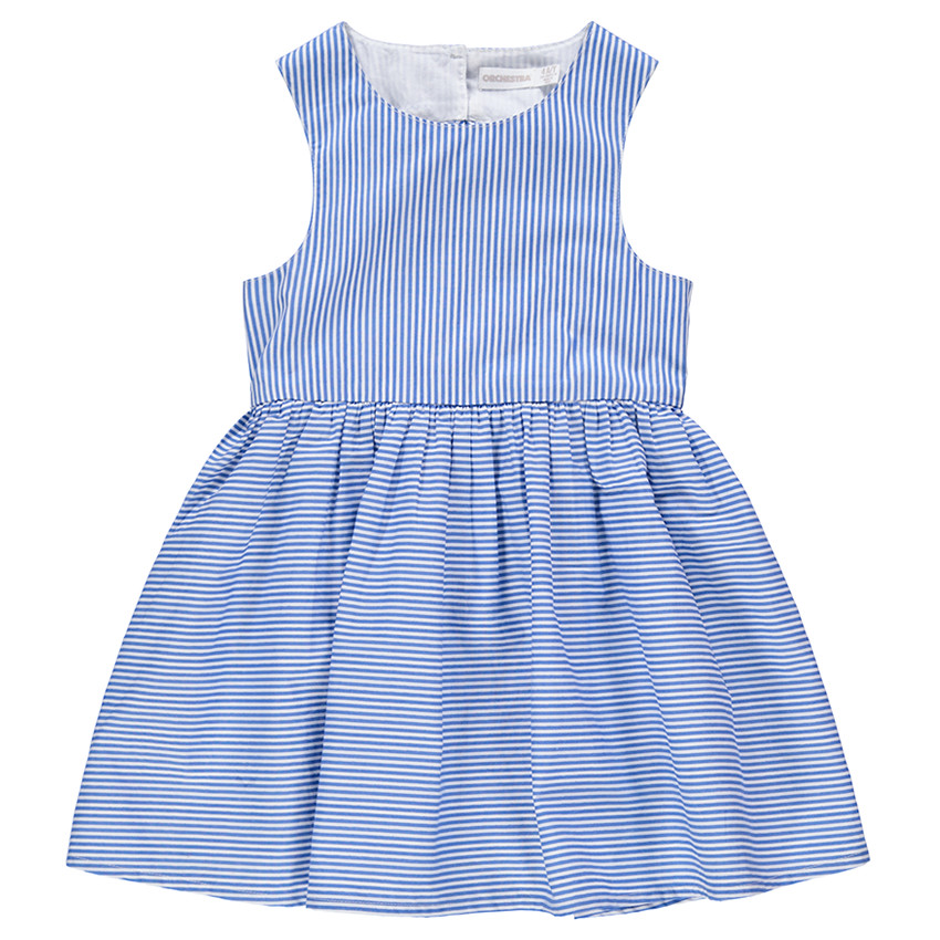 Κοντομάνικο φόρεμα με λεπτές ρίγες και άνοιγμα στην πλάτη 