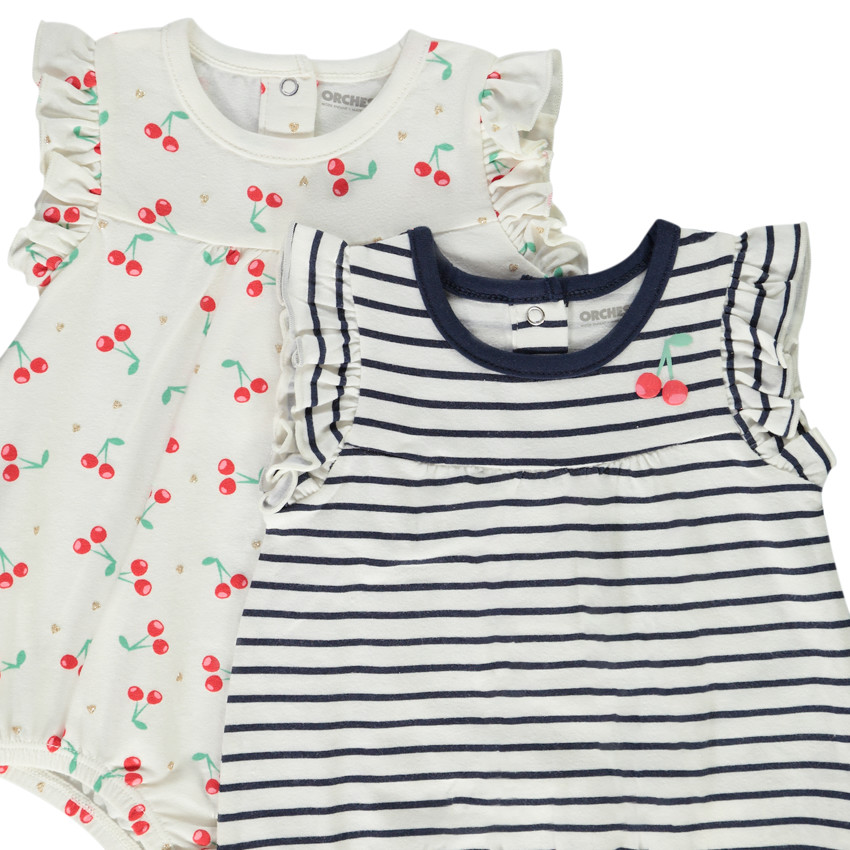 Σετ από 2 κοντές ολόσωμες φόρμες από jersey για bebe κορίτσι 