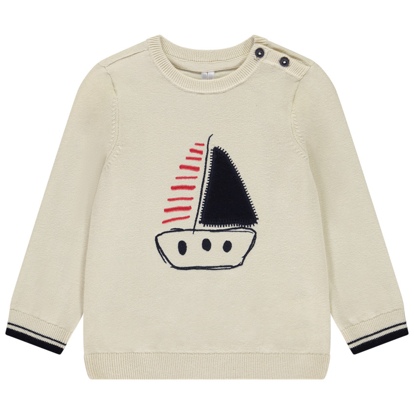 Pull en tricot motif voilier pour bébé garçon 
