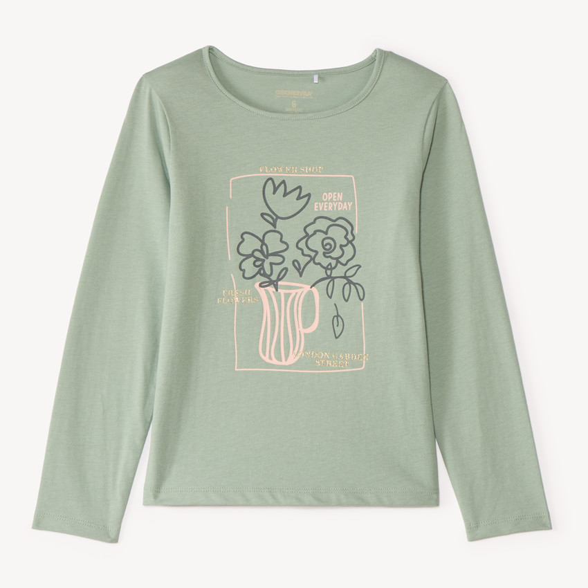 T-shirt με μακριά μανίκια και γυαλιστερή εκτύπωση κορίτσι 