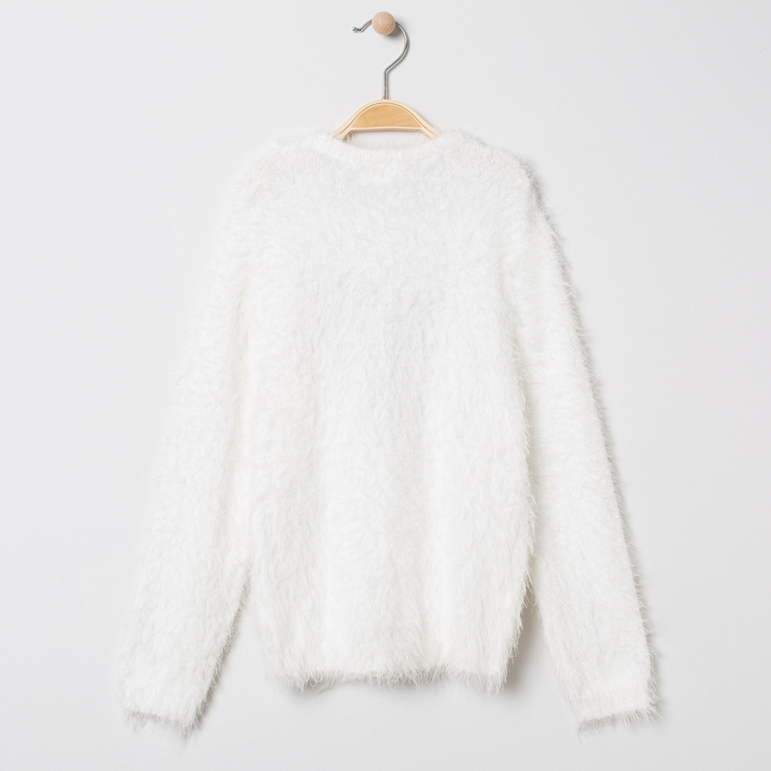 Pull de Noël en tricot poil motif élan et nez en pompon 