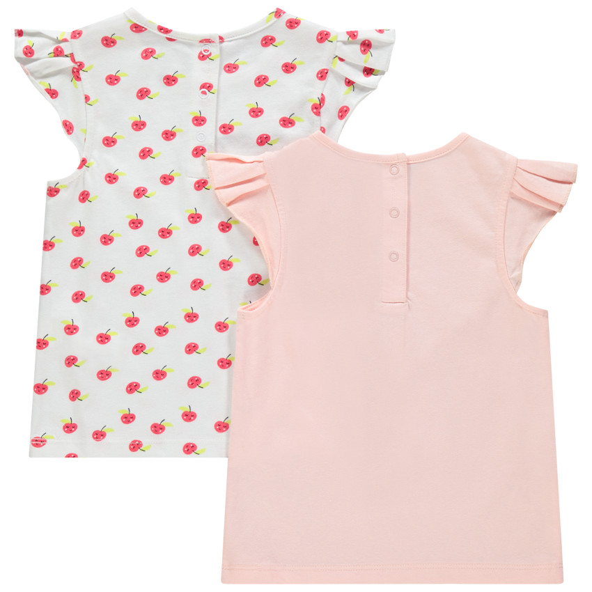 Σετ από 2 t-shirts μονόχρωμο/εμπριμέ με βολάν στα μανίκια 