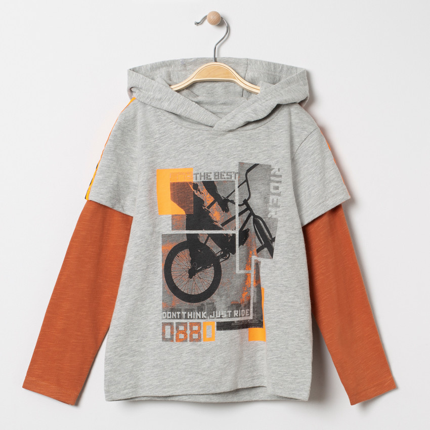 T-shirt manches longues effet 2 en 1 print vélo  Additional T-shirt manches longues effet 2 en 1 print vélo