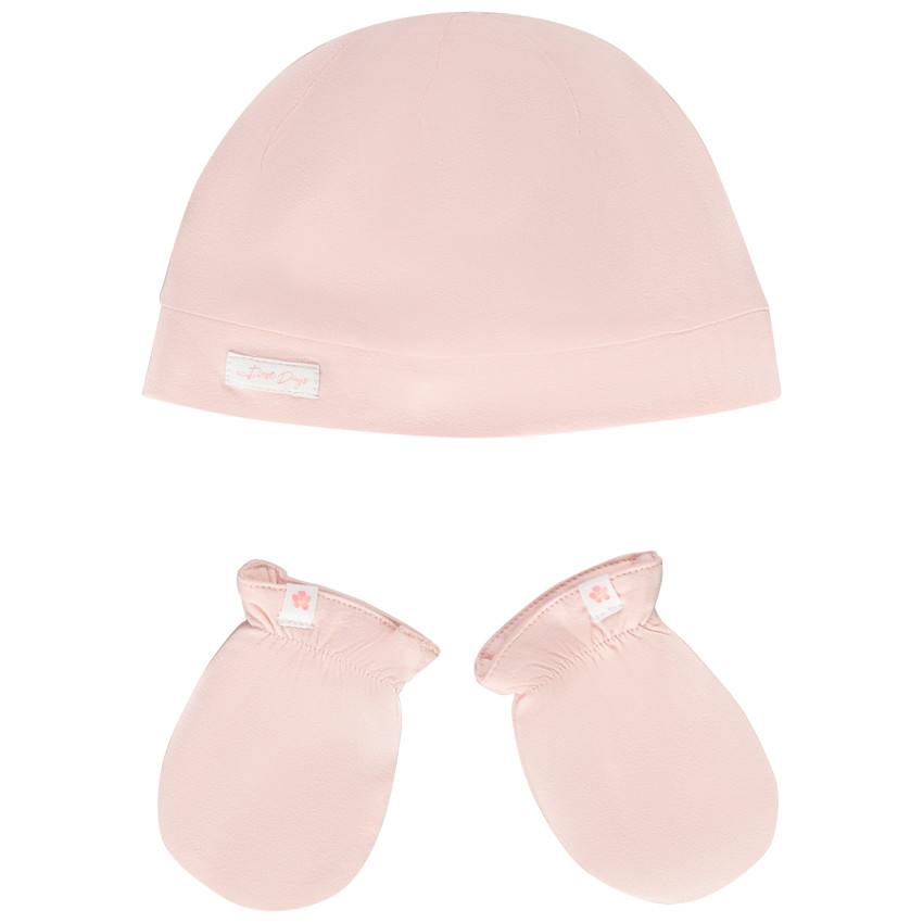 Σετ σκουφάκι + γάντια από jersey μονόχρωμο για μωρό κορίτσι 