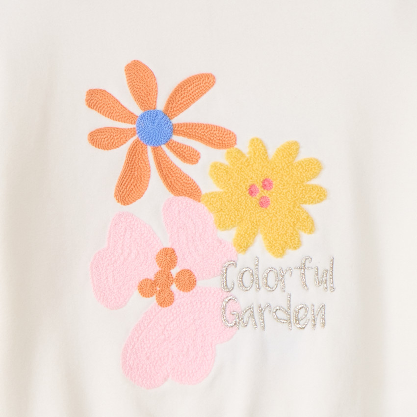 Sweat molleton oversize à fleurs brodées pour fille 