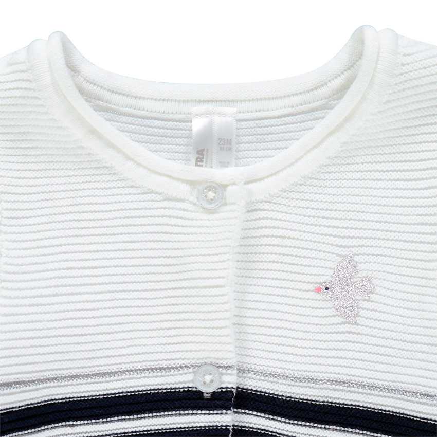 Gilet en tricot ottoman à rayures et oiseau brodé 