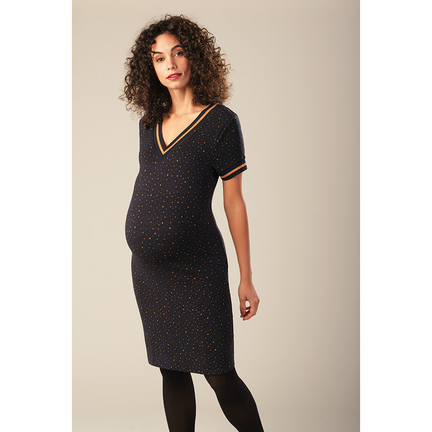 Φόρεμα εγκυμοσύνης κοντομάνικο με σχέδιο σε όλη την επιφάνεια 