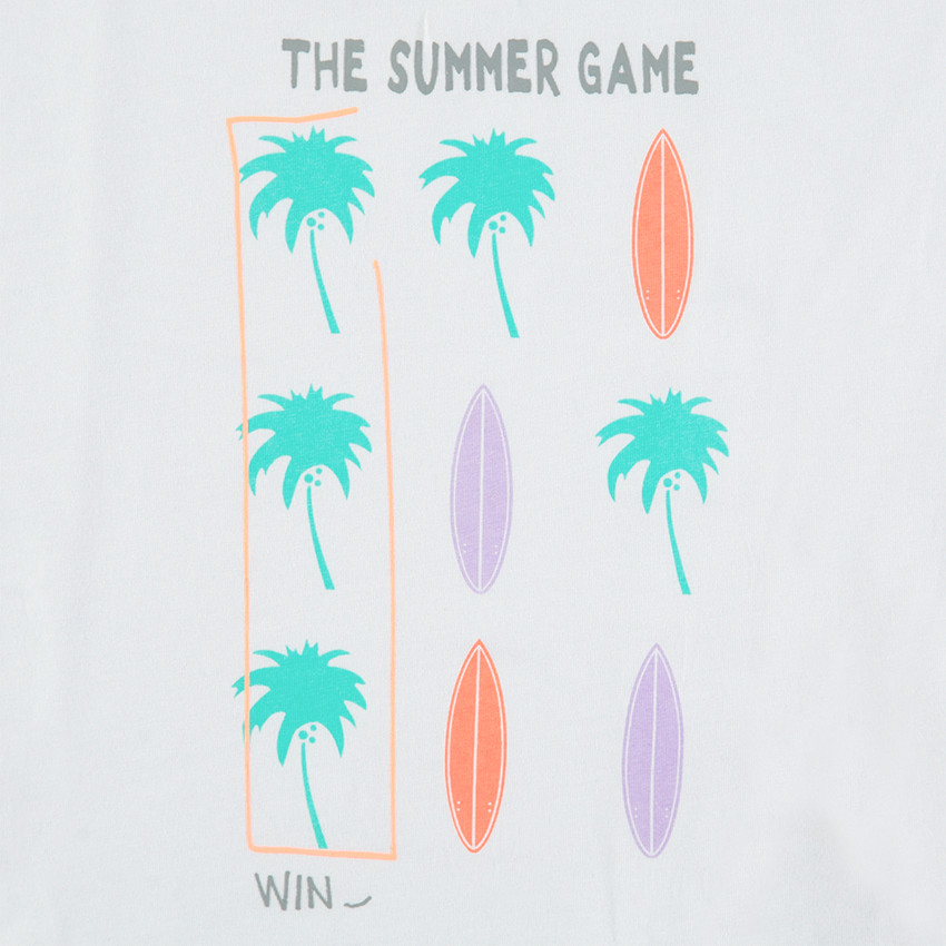 Σύνολο μπλούζα με στάμπα φοίνικες και σερφ και ριγέ βερμούδα 