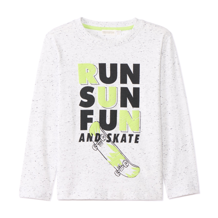Μπλούζα μακρυμάνικη jersey με εφέ neps και σχέδιο skateboard για αγόρι 