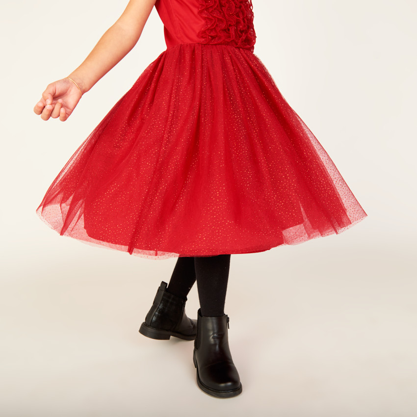 Robe de fête sans manches à froufrous pailletés pour fille 