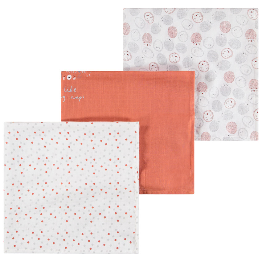 Lot de 3 langes en gaze de coton motif hérisson  Additional Lot de 3 langes en gaze de coton motif hérisson