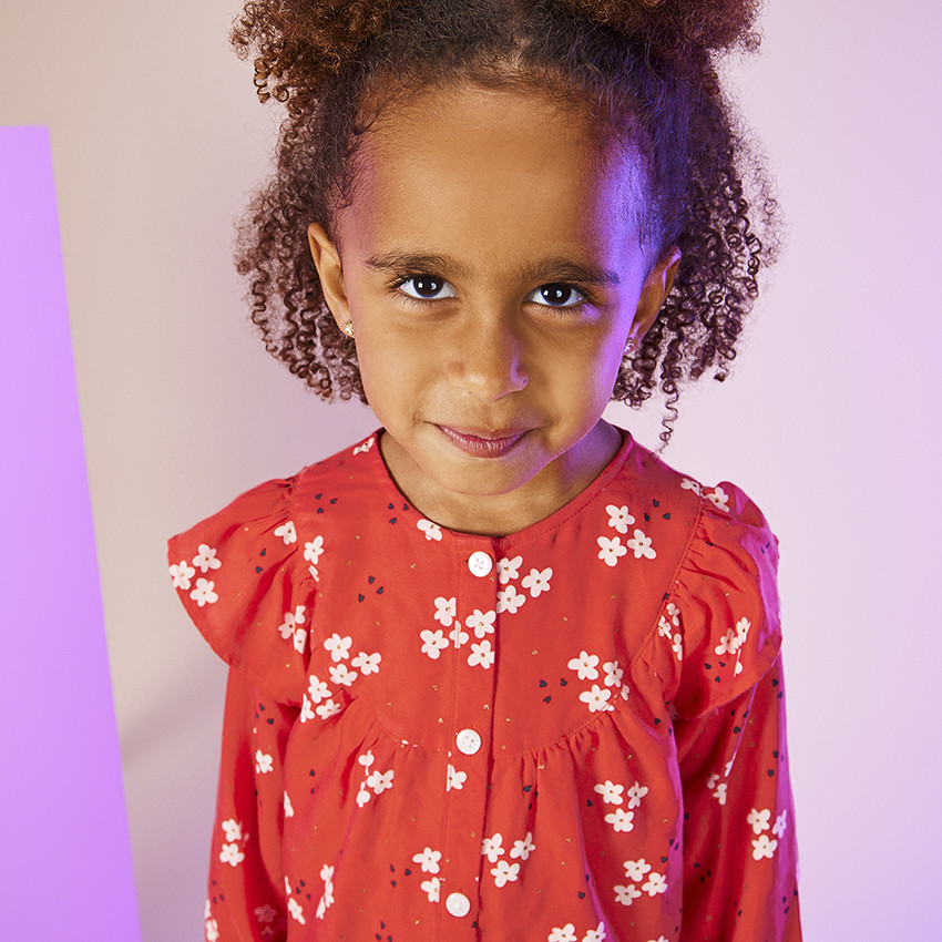 Φόρεμα μακρυμάνικο με φρου φρου και λουλούδια για κορίτσι 