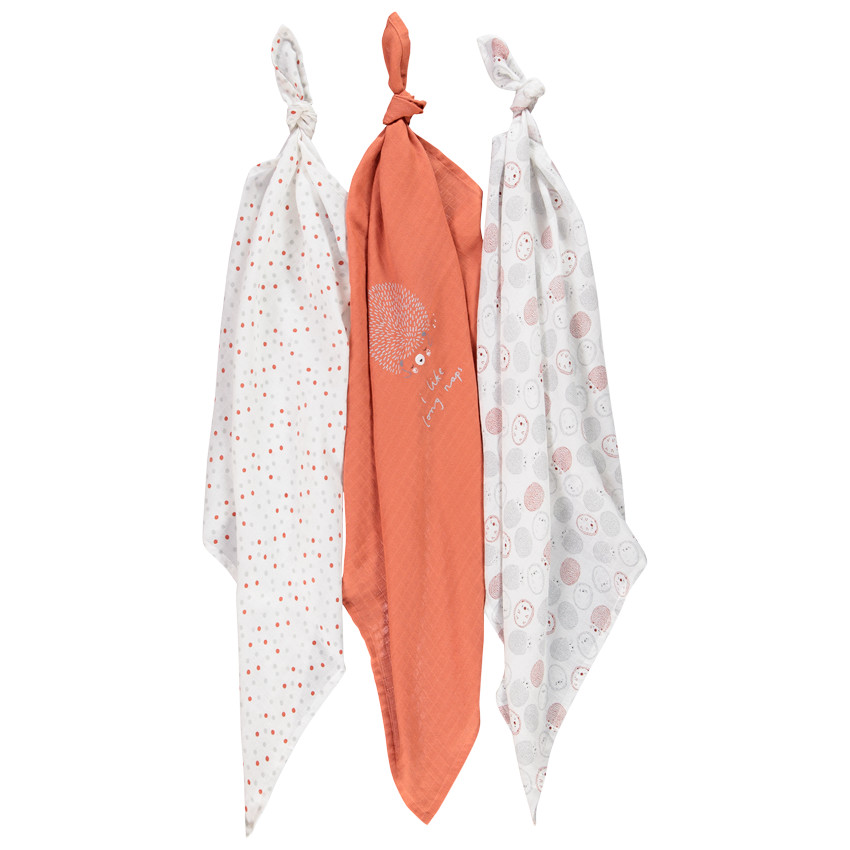Lot de 3 langes en gaze de coton motif hérisson  Additional Lot de 3 langes en gaze de coton motif hérisson