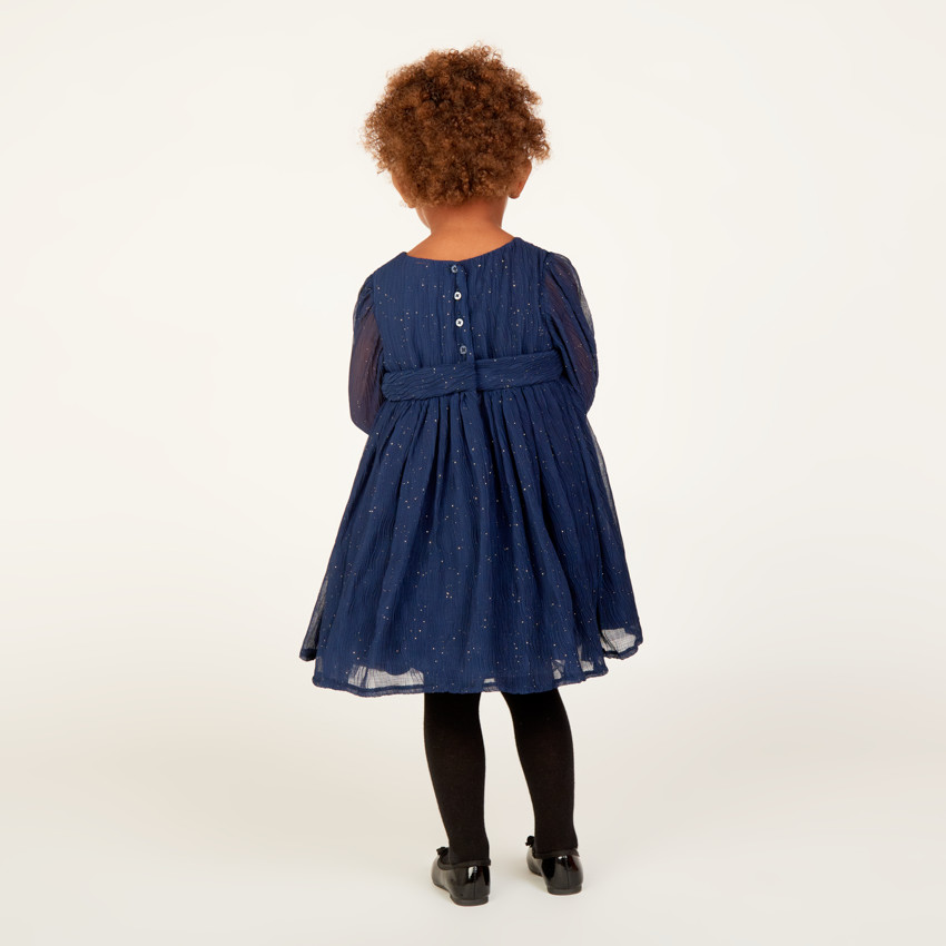 Robe de fête manches longues en crêpe pailletée pour bébé fille 