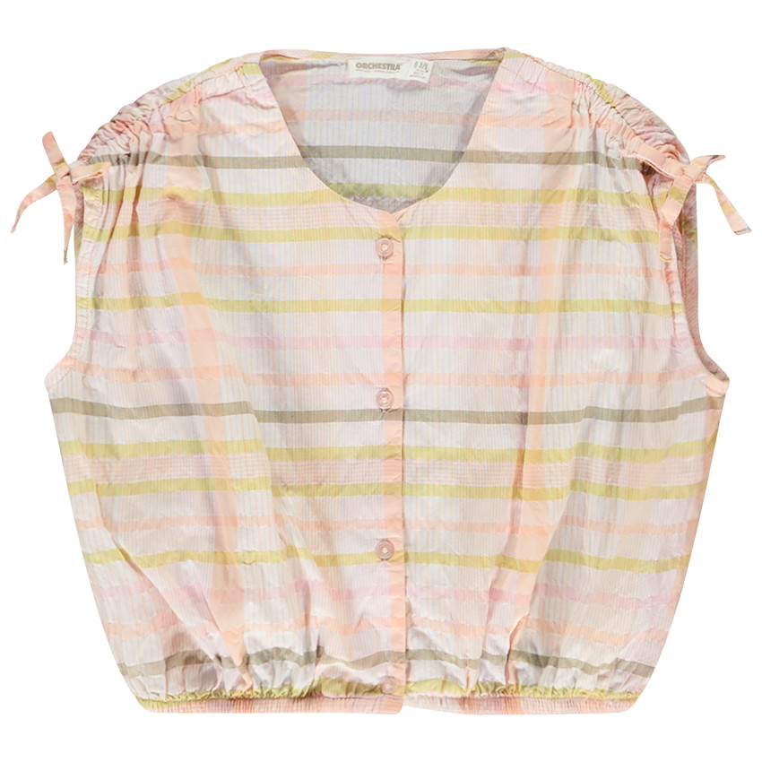 Αμάνικη καρό πουκαμίσα με φιόγκο για κορίτσι 