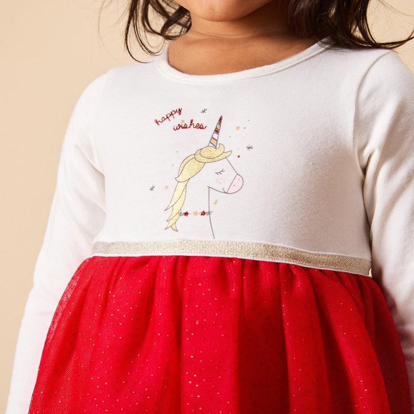 Φόρεμα γιορτής μακρυμάνικο 2 σε 1 bi-matière για μωρό κορίτσι 