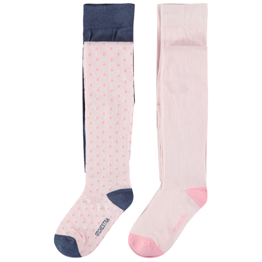 Σετ με 2 χοντρά καλσόν, ένα σε απαλό ροζ / ένα σε πουά ζακάρ 