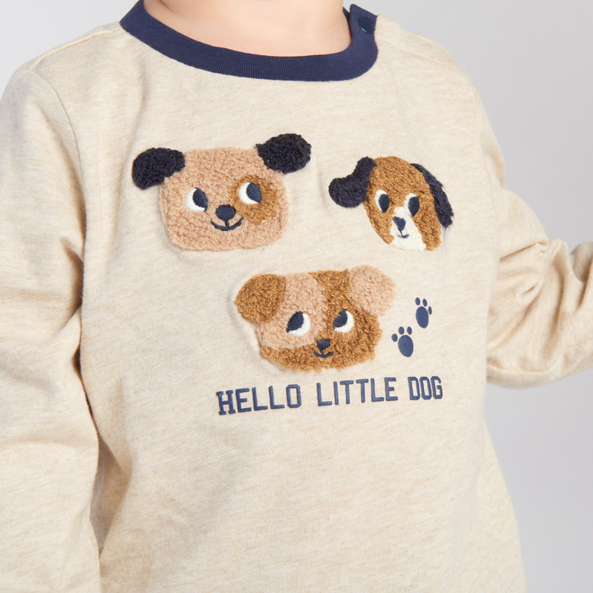 T-shirt manches longues à patchs bouclettes chiens pour bébé garçon 