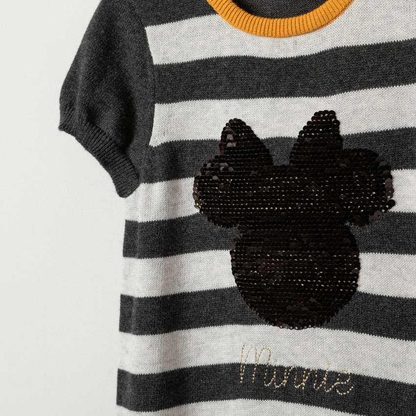 Robe manches courtes en tricot à motif Minnie Disney en sequins magiques 
