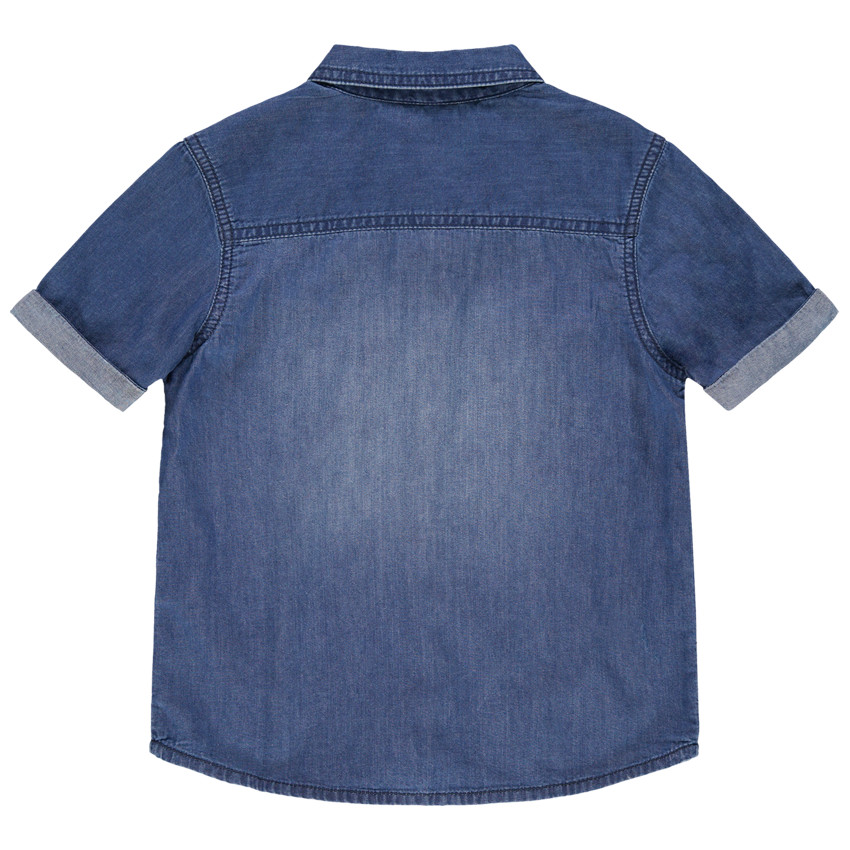 Κοντομάνικο τζιν πουκάμισο με used όψη, τσέπες και κεντήματα 