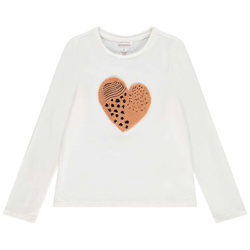 T-shirt μακρυμάνικο με καρδιά sherpa για κορίτσι 