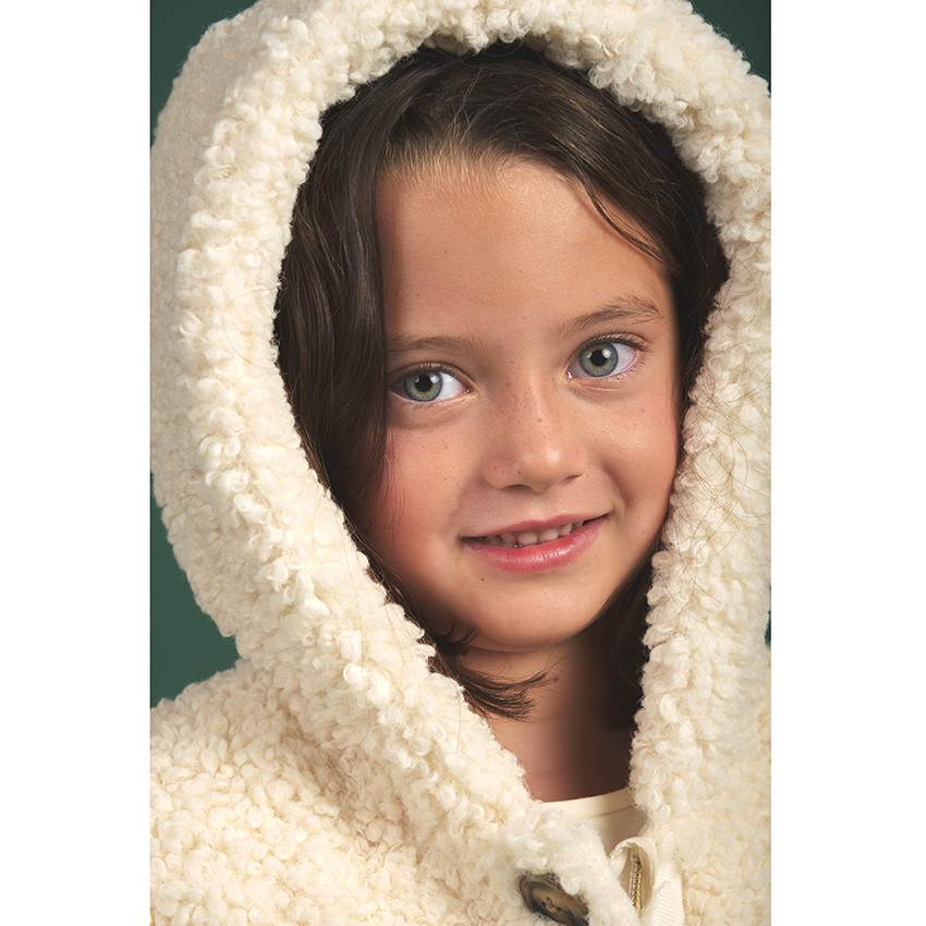 Manteau με ψεύτικη γούνα moutonnée με κουκούλα για κορίτσι 