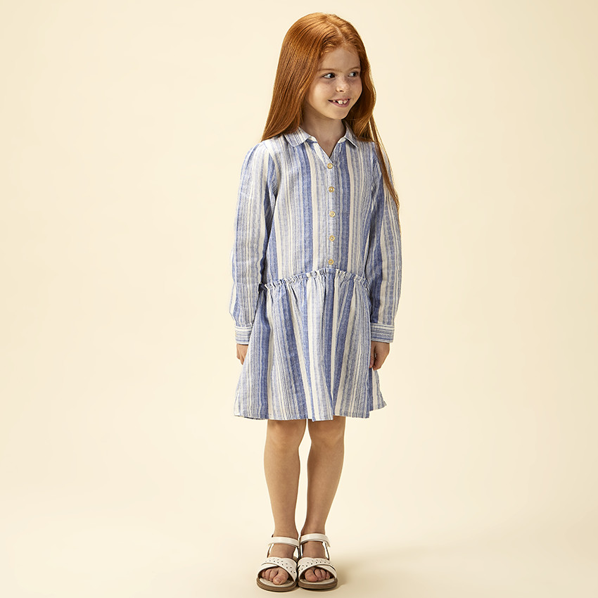 Ριγέ φόρεμα πουκάμισο με μακριά μανίκια για κορίτσι 
