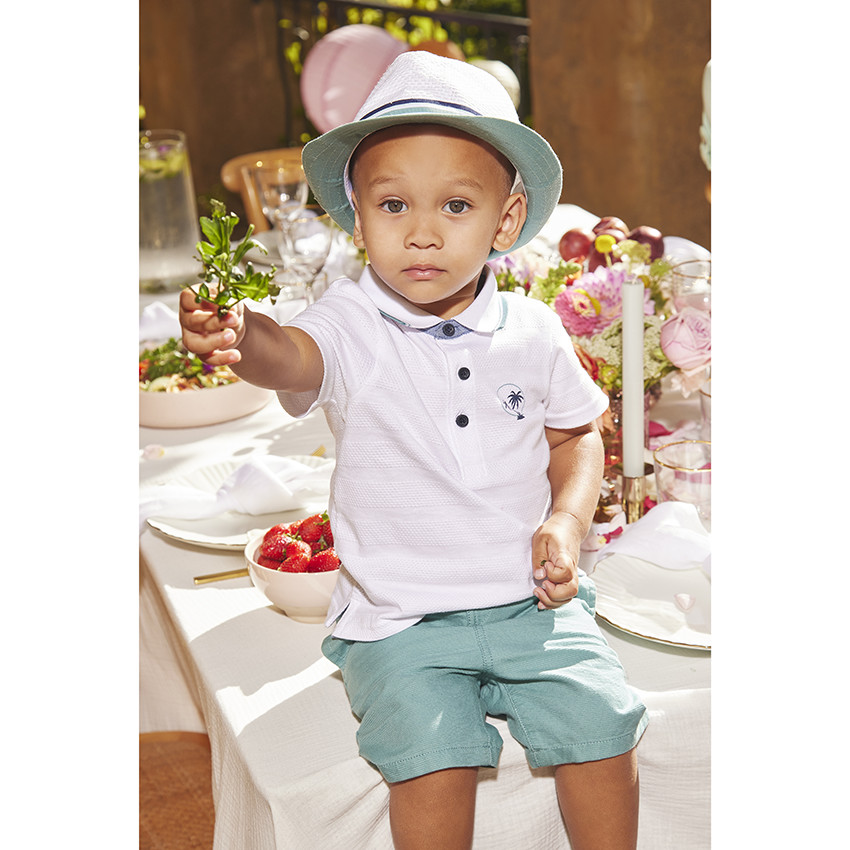 Καπέλο μπορσαλίνο δίχρωμο με ριγέ πλεξούδα για bebe αγόρι 