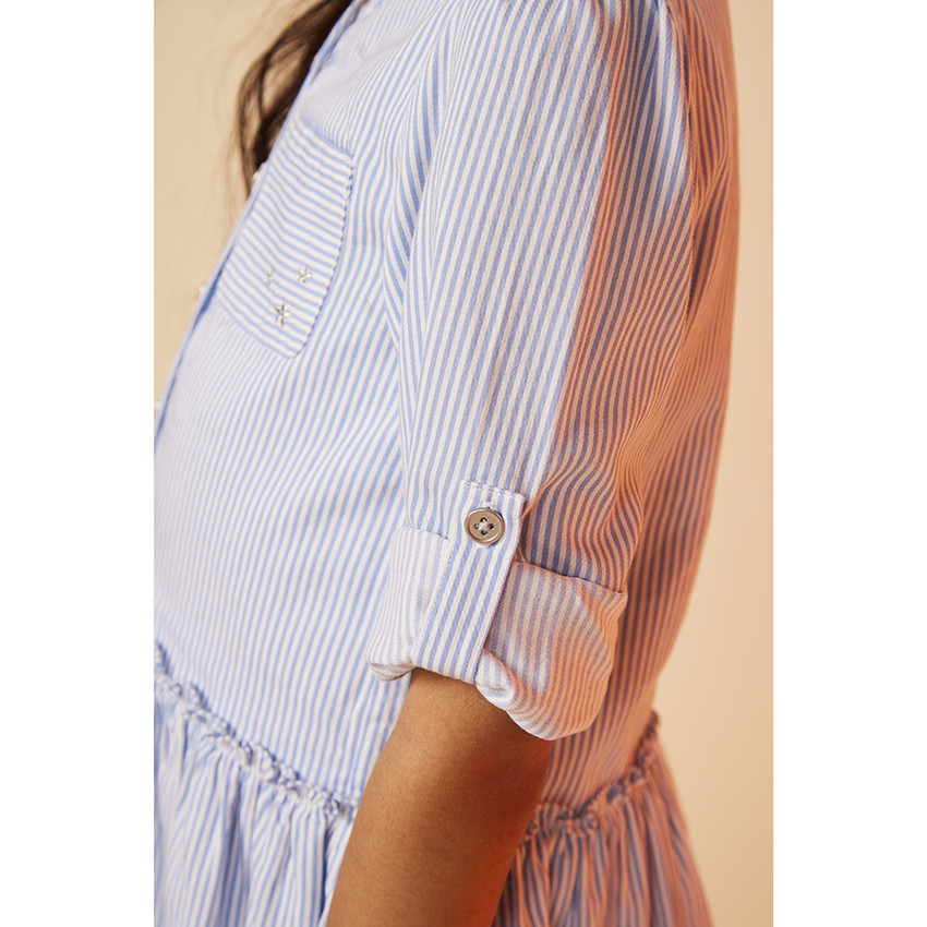 Φόρεμα κοντό με μακριά μανίκια ριγέ σε lyocell για κορίτσι 