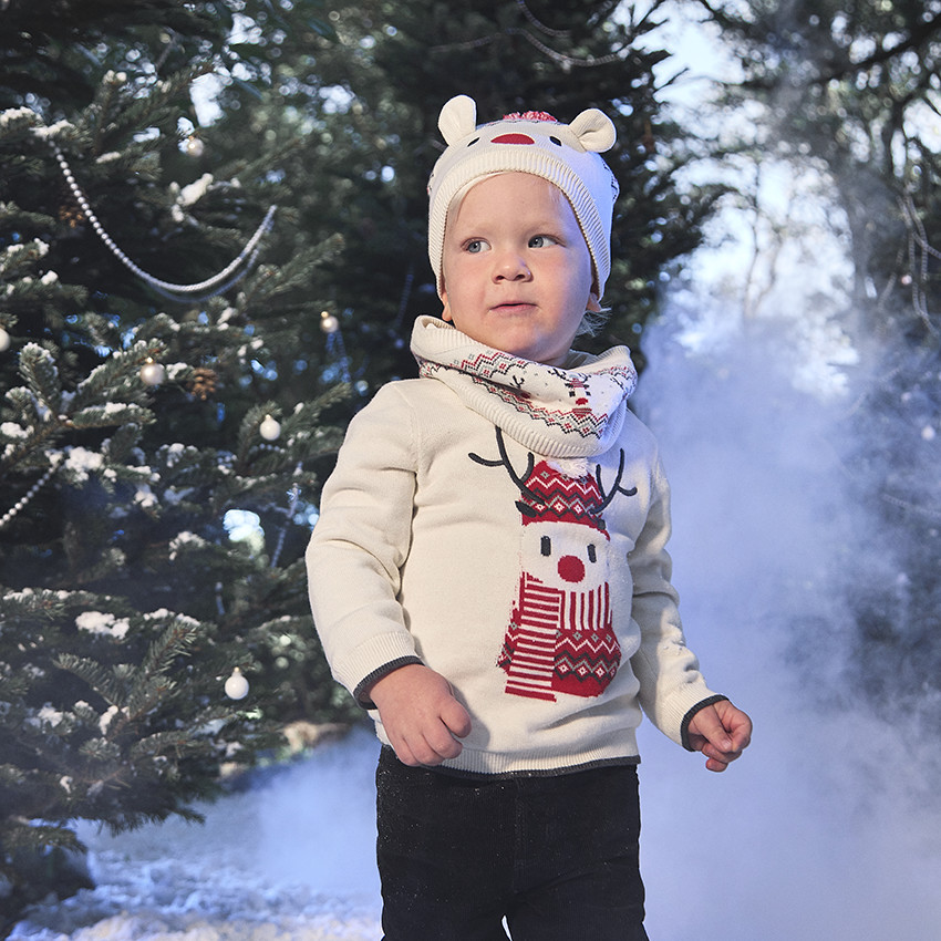 Πουλόβερ βελουτέ με κέντημα ελαφιού για μωρό αγόρι 